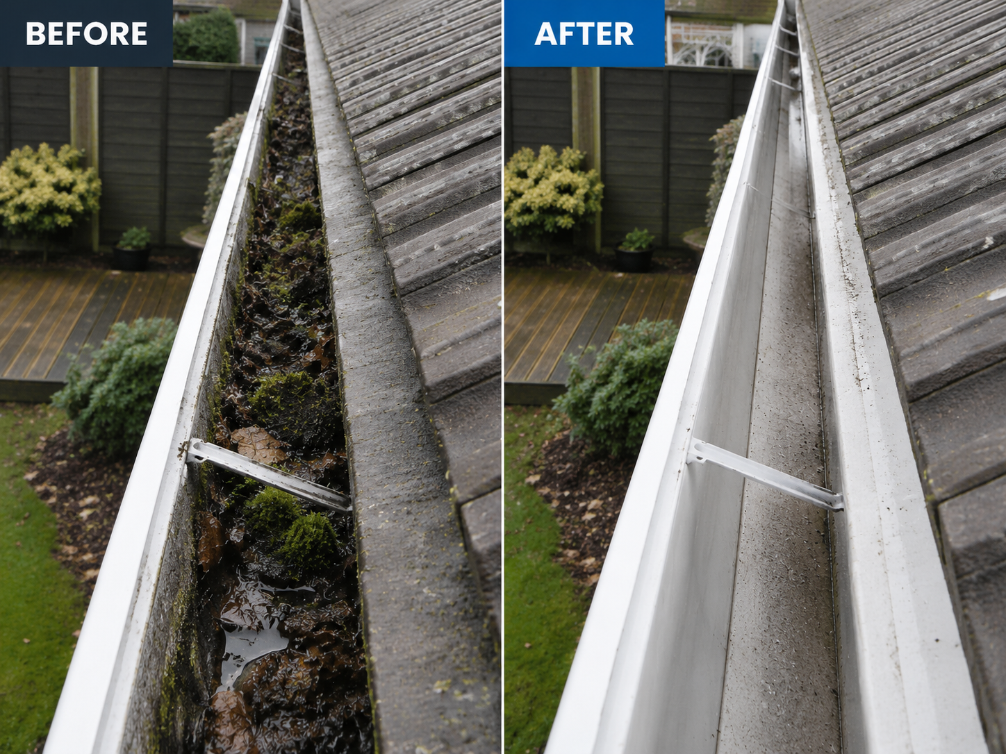Gutter before and after cleaning